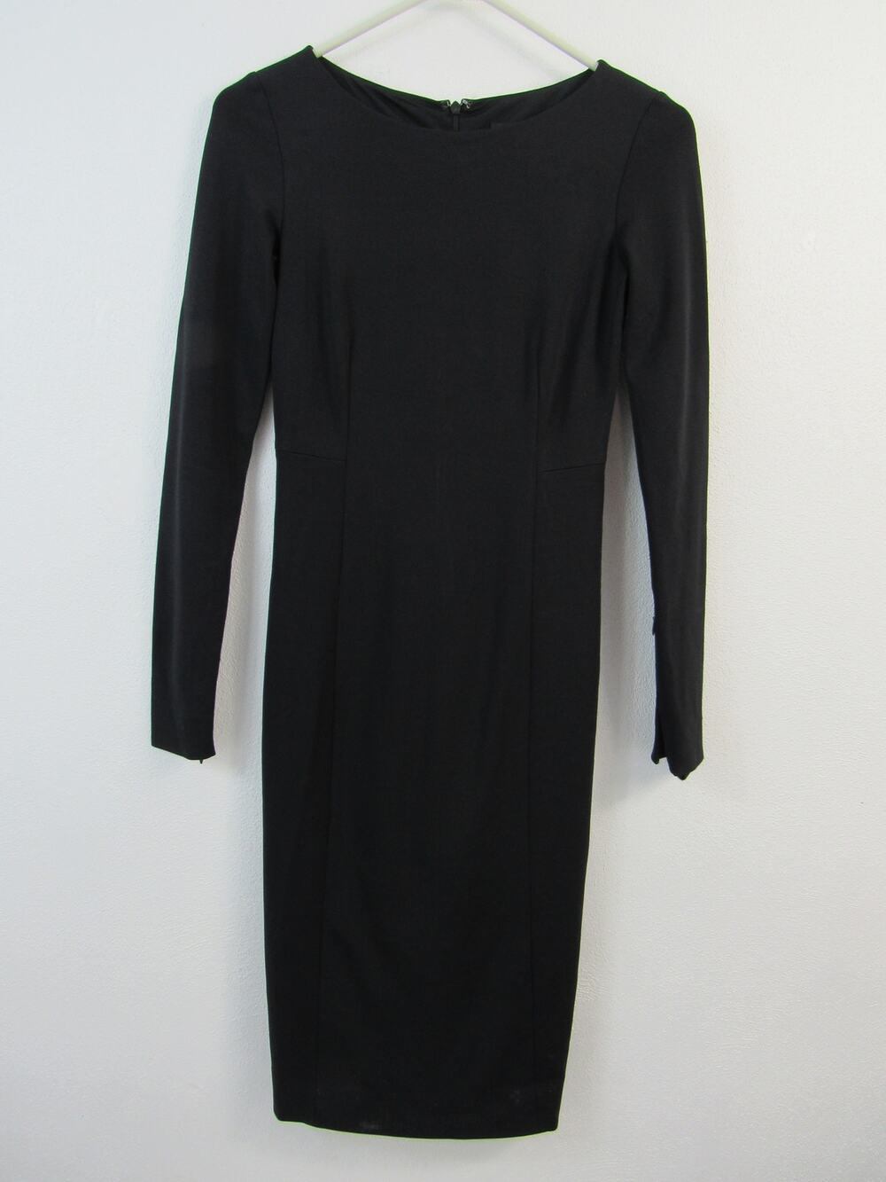 Theory Size 0 Black Long Sleeve Sheath Dress Scoop Neck Zipper Sleeves Modest